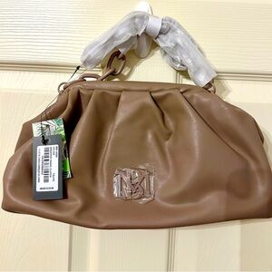 BADGLEY MISCHKA NWT TAUPE TAN BROWN FRAMED SNAP SHOULDER HANDBAG VEGAN LEATHER